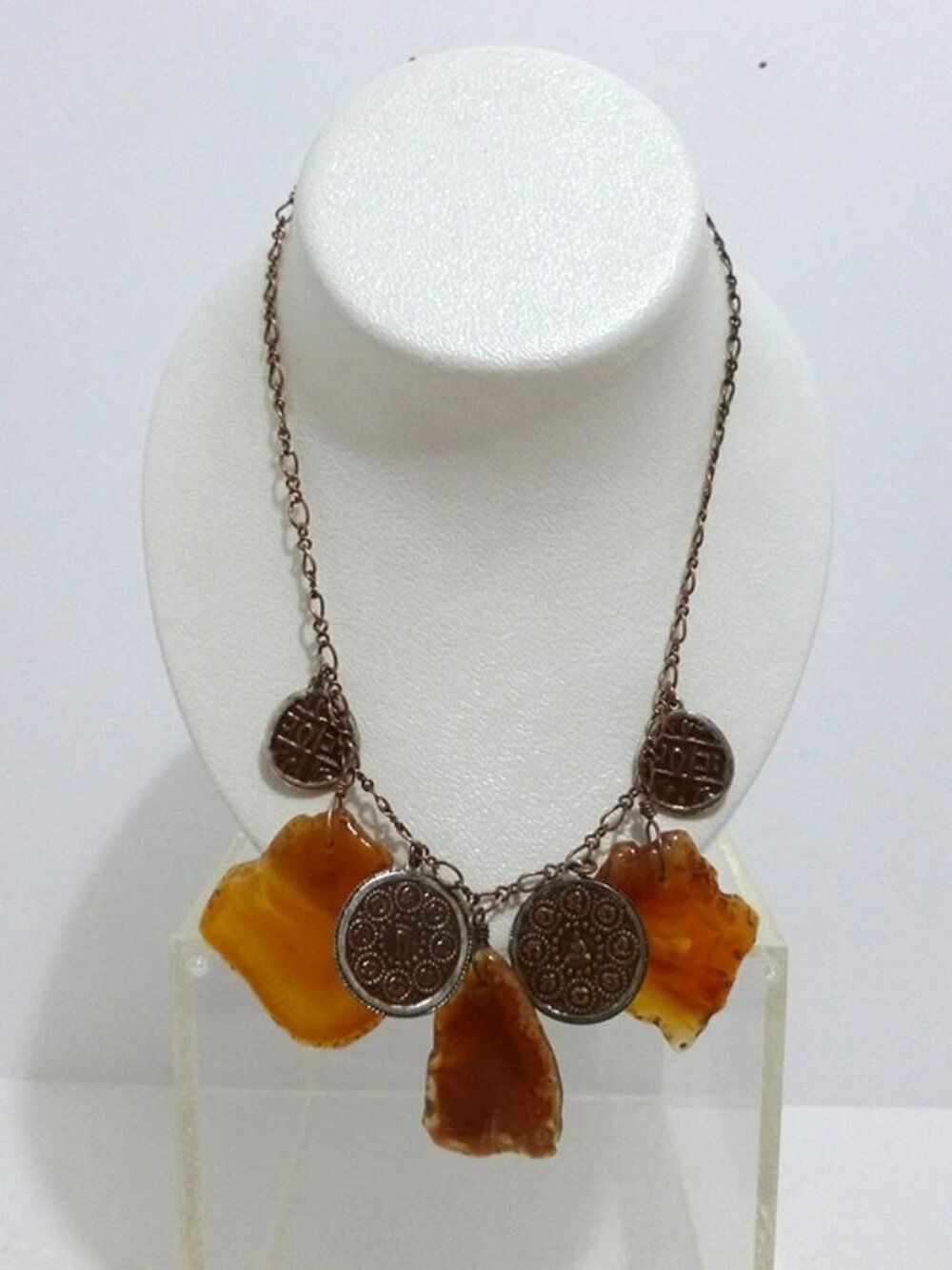 Glorious Tibetan Religion Multi Amber/Round Metal Buddha, Vintage Necklace